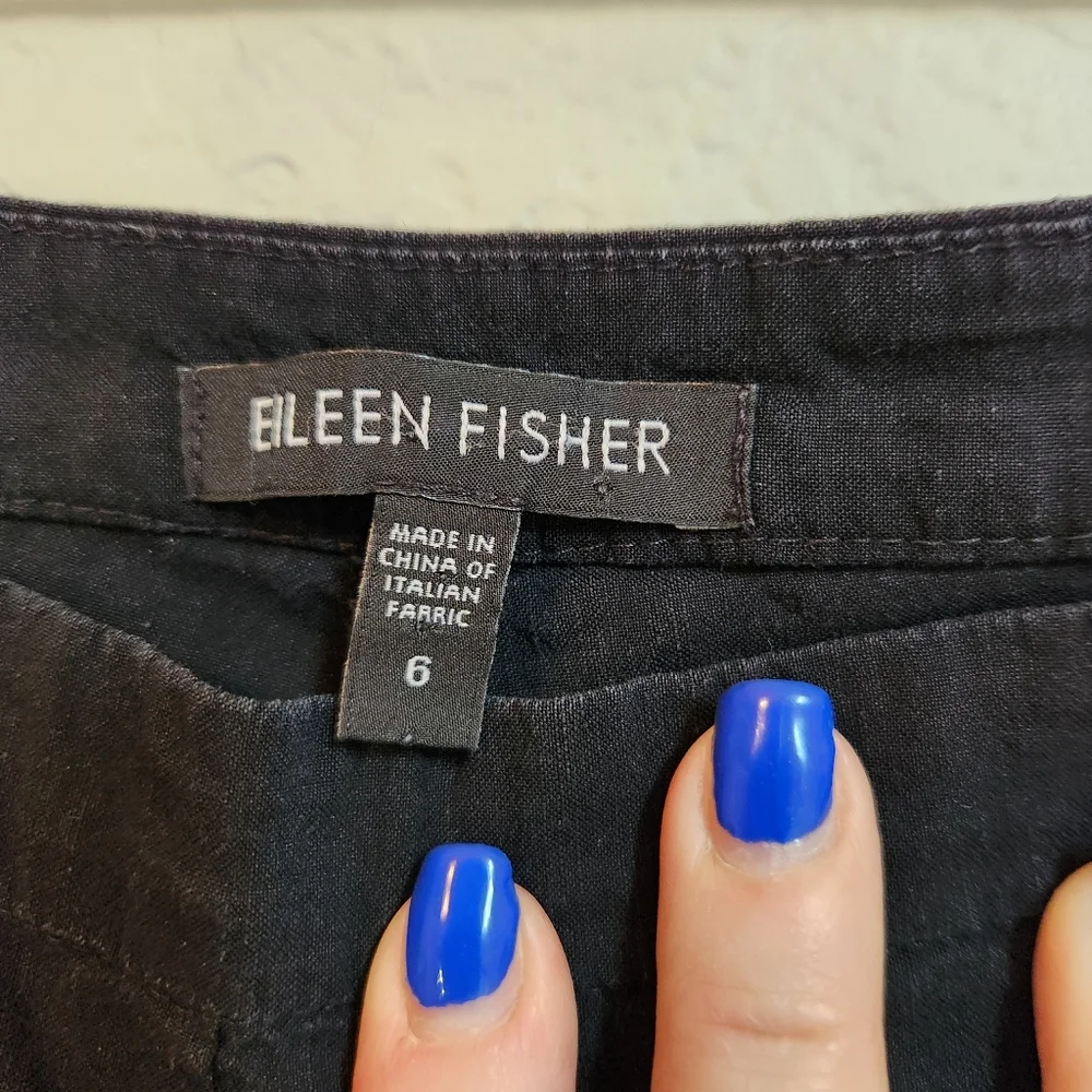 Eileen Fisher Linen Blend Wide-Leg Black Women's Pants, Size 6 - Picture 3 of 8